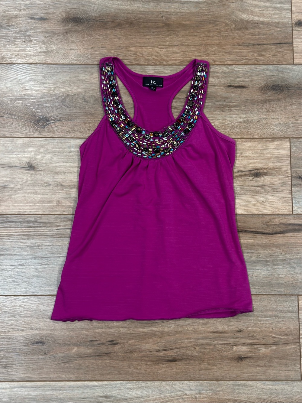 IZ BYER CALIFORNIA USA 2000s Y2k Beaded Flowy Racerback Tank Top | Size Medium